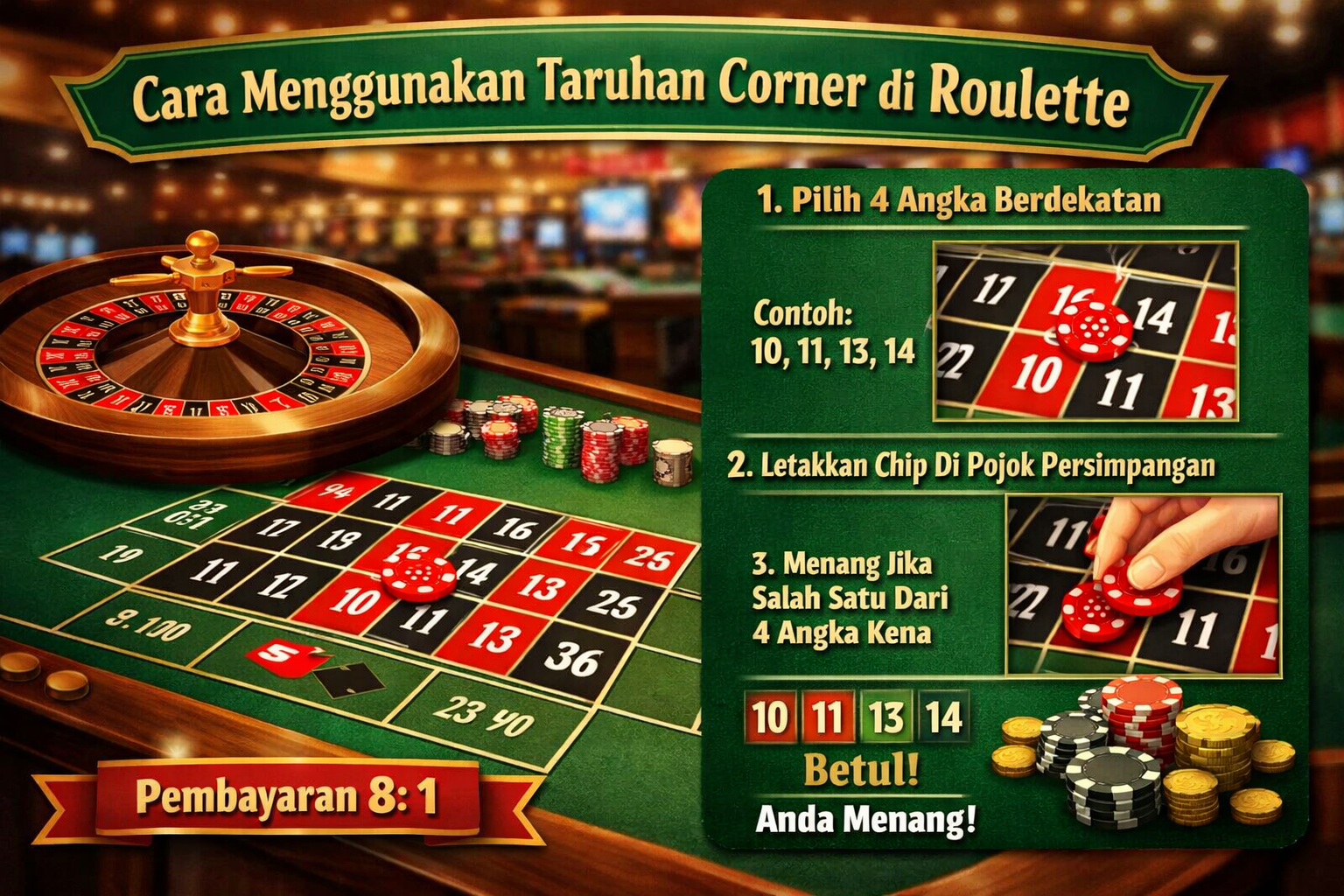Cara Menggunakan Taruhan Corner di Roulette